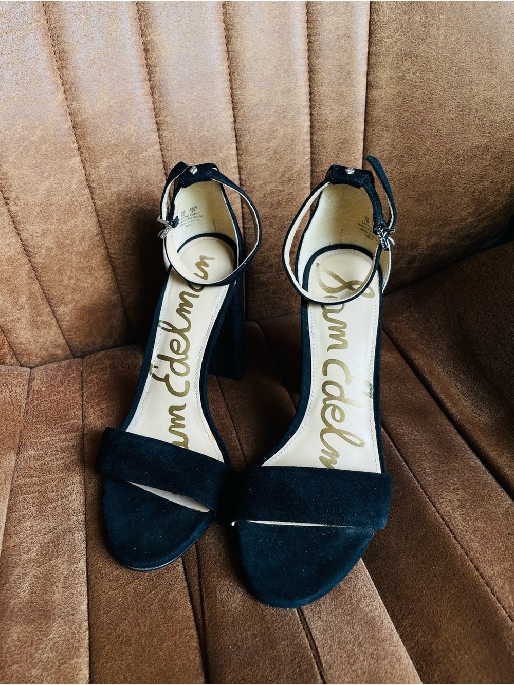 Sam Edelman - Black Suede Yaro Block Heel Sandals with Ankle Strap Size: 7